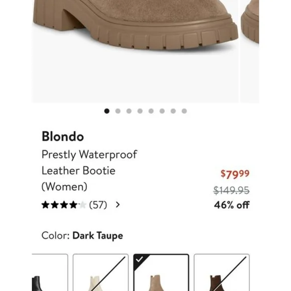 Women Boots. BlondoWaterproof Leather Bootie - Dark Taupe/combat Boots Brown - Picture 2 of 7